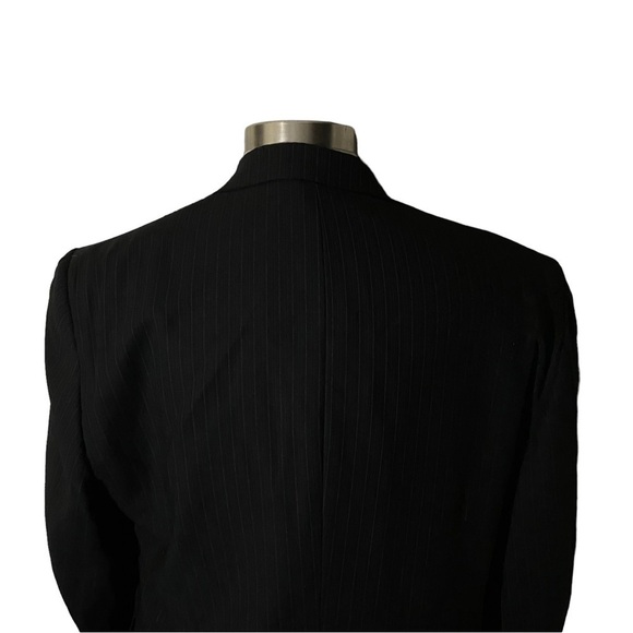 DKNY Black & Cream Pinstriped Worsted Wool 2-Button Suit Jacket Sports Coat 46R - Picture 5 of 11